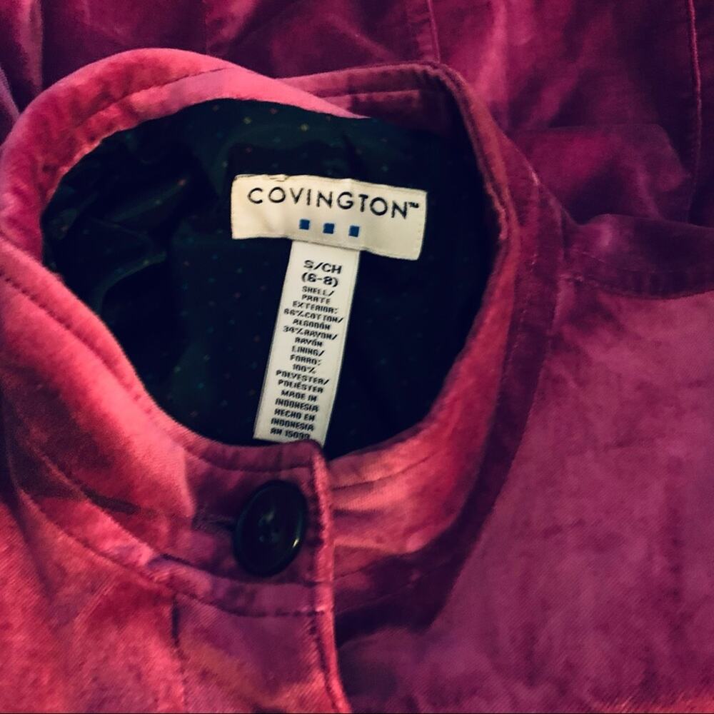 Covington Magenta Fushia Velvet Fully Lined Button Front Jacket Size SMALL - Picture 4 of 5